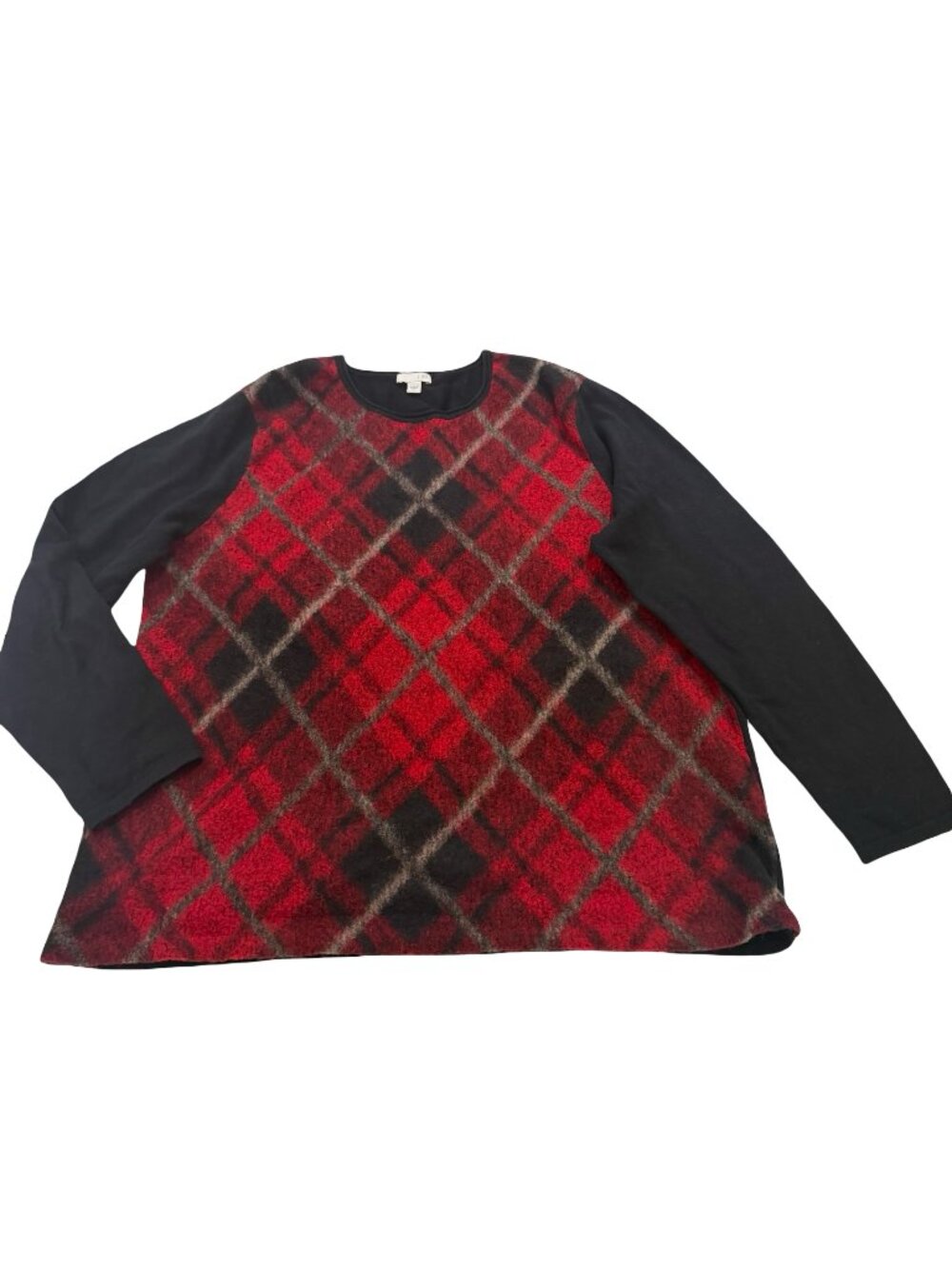 J. Jill Red Black Plaid Colorblock Pullover Sweater Crew Neck X-Large Women's